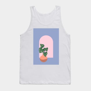 Monstera plant and arched window - blue Tank Top